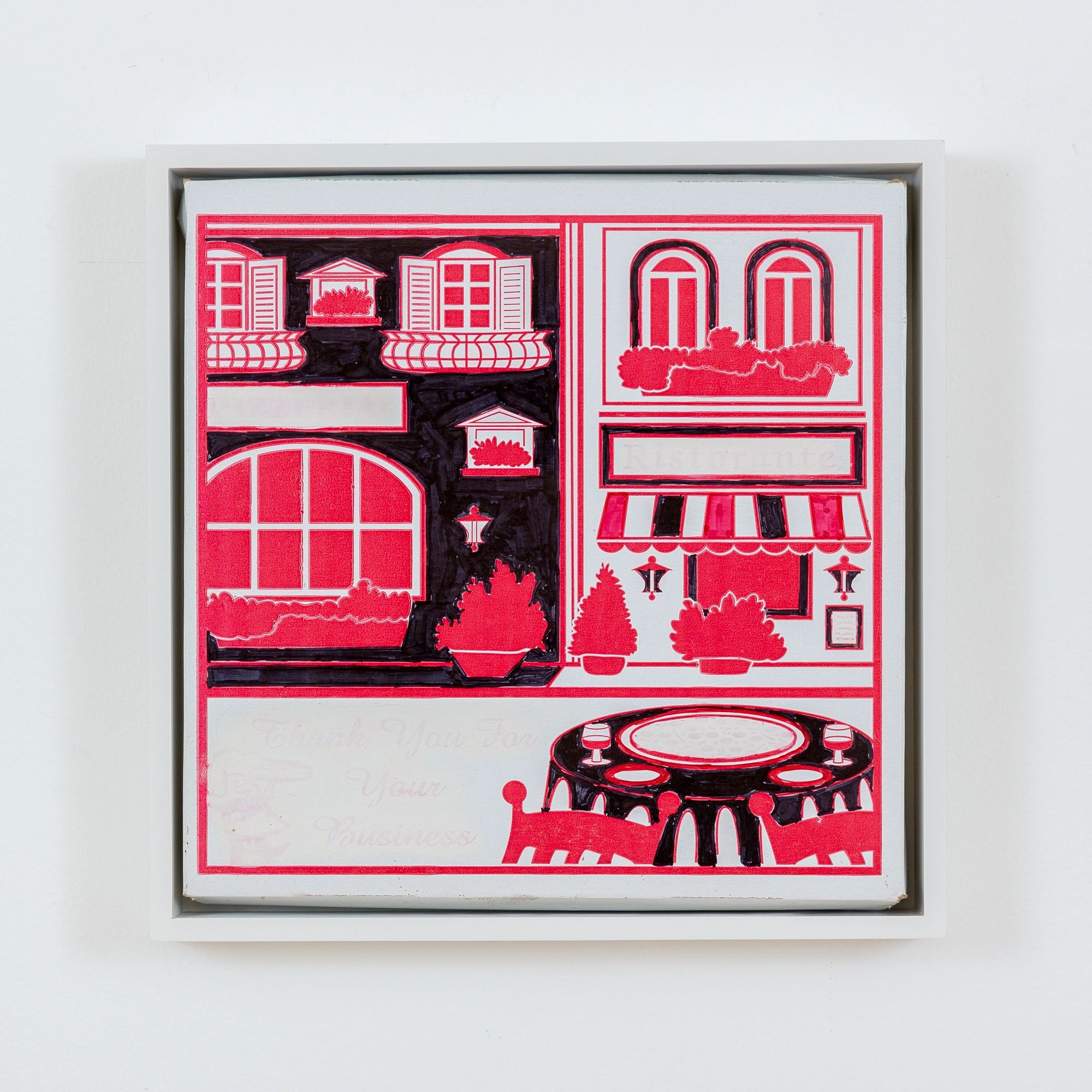 PIZZA BOXES _Pizzaheaven Black Red and White Clowns 2_Framed_2019 by Paul McMahon