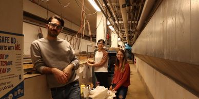 M Strazzella (L), T Zhu (C), and R Schurr (R) at U Del wave tank , Feb 2020