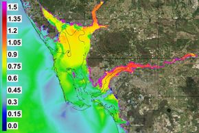 Increase (m) in the 0.2% (500-year) probabilistic surge hazard in SW FL by including uncertainty