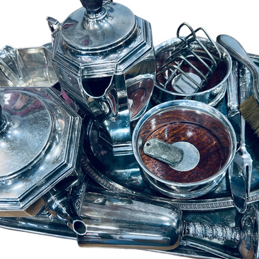 Scrap Silver tea pots, trinkets, cutlery and tray 