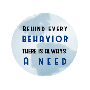 a drawing with blue clouds that states "behind every behavior there is always a need"