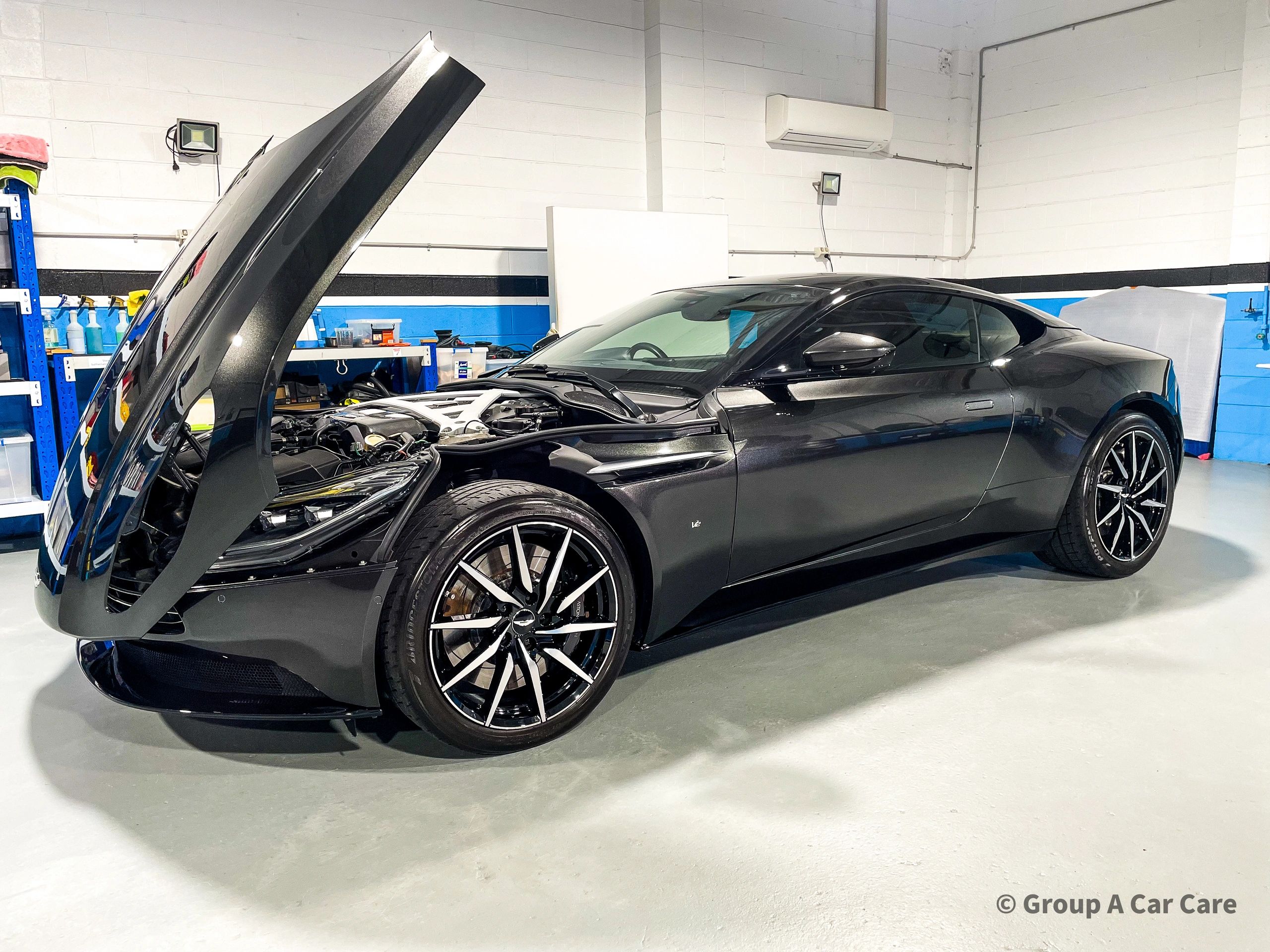 Aston Martin DB11 ceramic paint protected. High gloss ceramic coating and easy washing maintenance