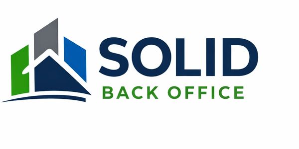 Logo of Solid Back Office with modern building and house design.