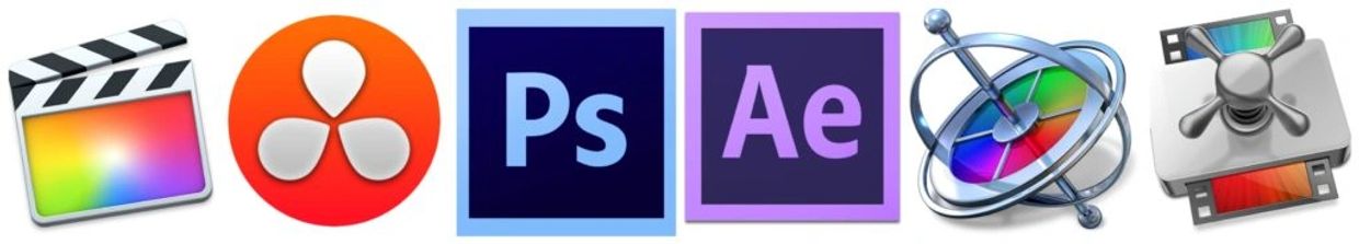 Final Cut Pro, Resolve, Adobe, Adobe Photoshop, Photoshop, Aftereffects, Motion, Compressor