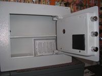 Gardall Wall Safe inside view of compartment and locking bolts - Electronic safe lock and keypad