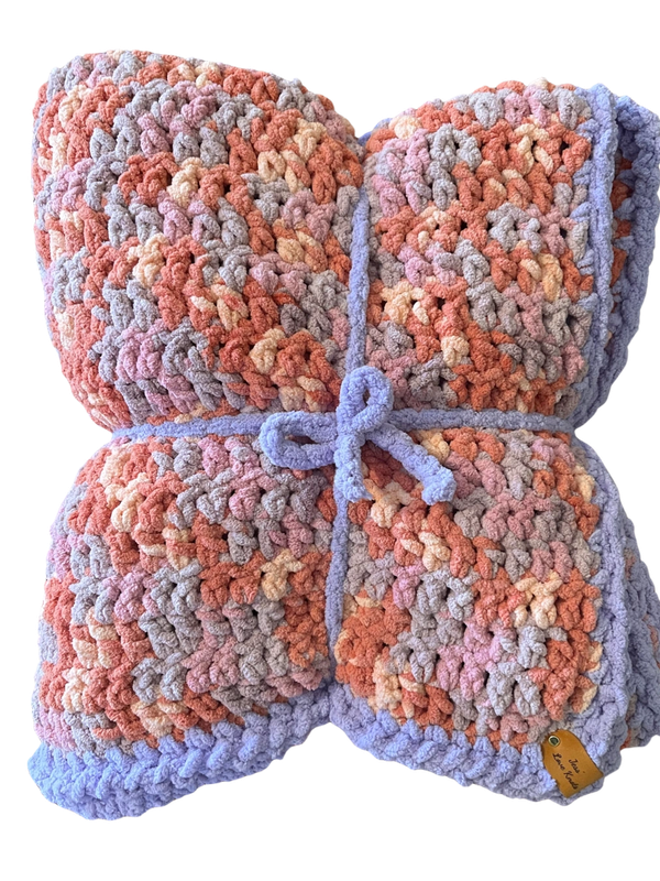Classic Throw Blanket in Bernat Blanket ‘Dried Flowers’ yarn, featuring a ‘Floret’ ruffle edge