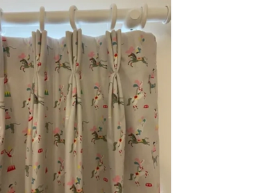 Triple Pinch Pleat curtains in Sophie Allport Fabric made by Kate Robins Curtains