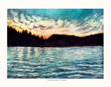 Cuba Lake sunset, watercolor with pen