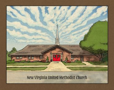 New Virginia United Methodist Church, pen & ink and digital color