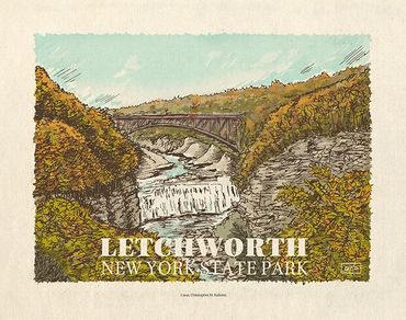Letchworth New York State Park, pen & ink and digital color