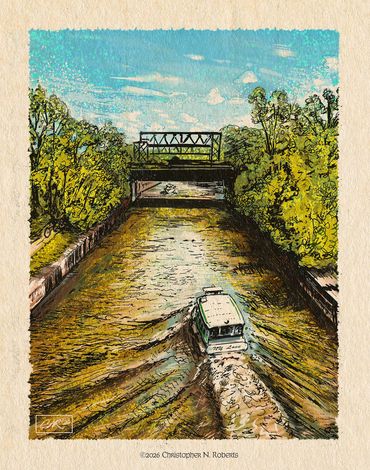 Erie Canal, Pen and Digital Color