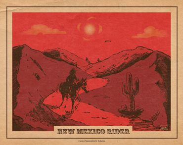New Mexico Rider, pen & ink with digital color