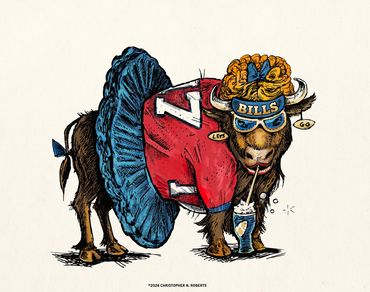 Buffalo Jill Mafia, pen & ink with digital color