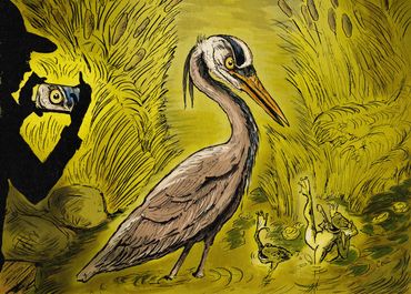 Heron's Busted Hunt, Pen and Digital Color