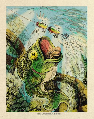 Bass & Lure, Pen & Digital Color