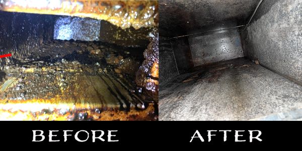 Before CleanHoods Tx cleaned the ductwork vs. After CleanHoods Tx recovered the kitchen hood system.