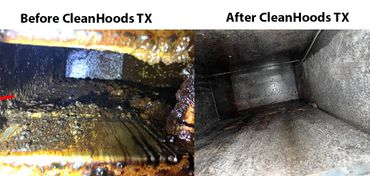Restaurant hood system duct before CleanHoods TX cleaned vs after CleanHoods TX Cleaned