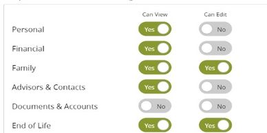 Legacy vault lets you choose who can view or edit specific sections of your online vault