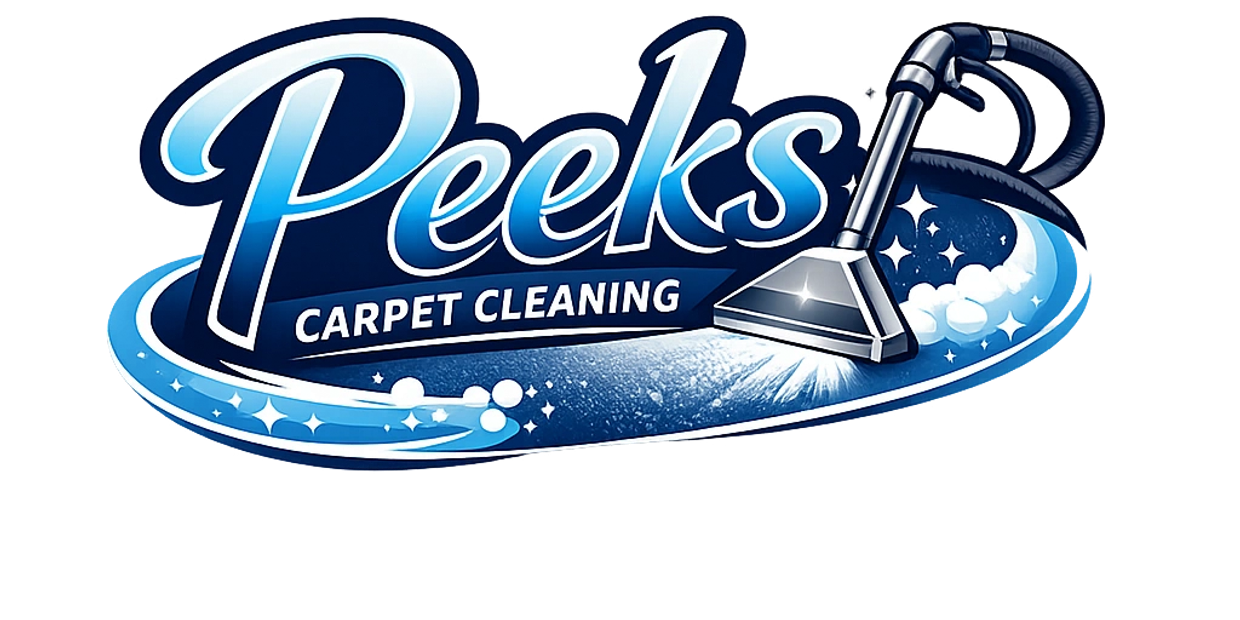 Logo for Peeks Carpet Cleaning featuring a cleaning tool and sparkling effects.