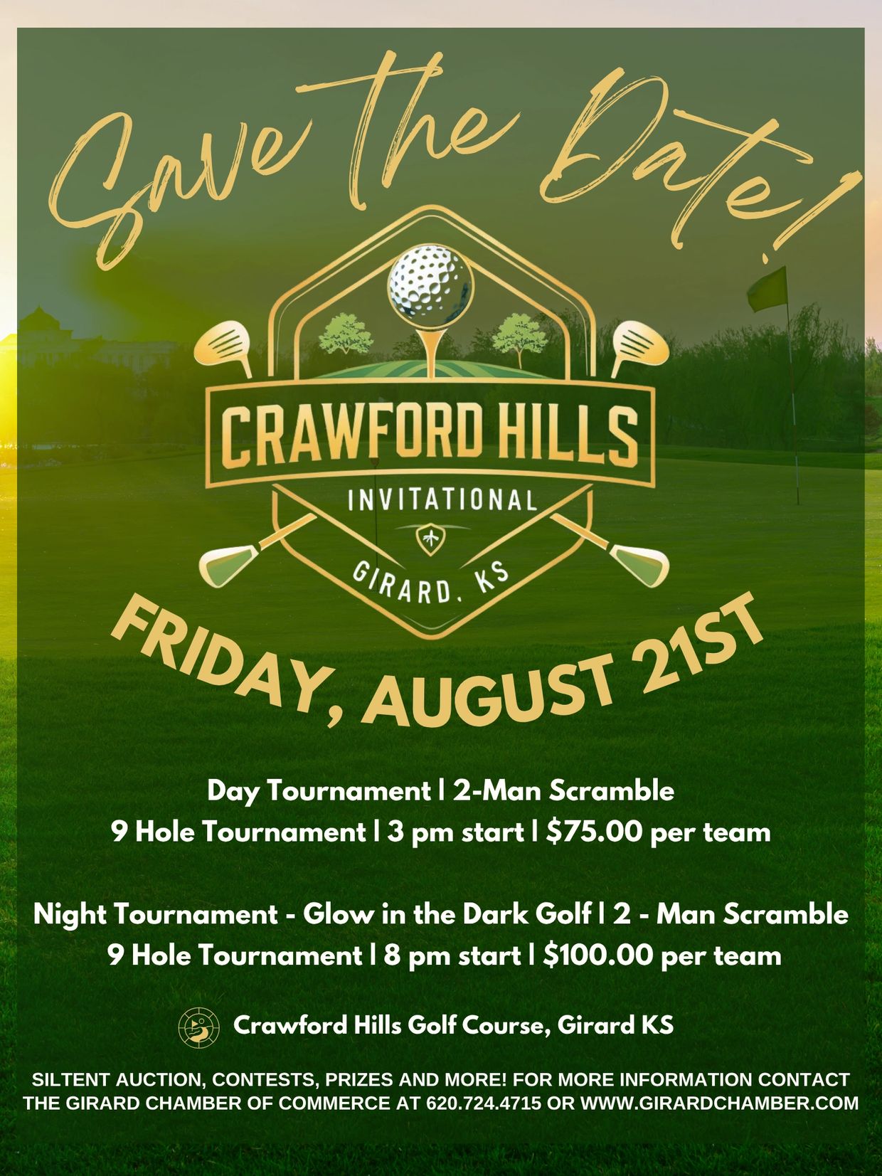 Save the date for Crawford Hills Invitational golf tournament on August 21st in Girard, KS.