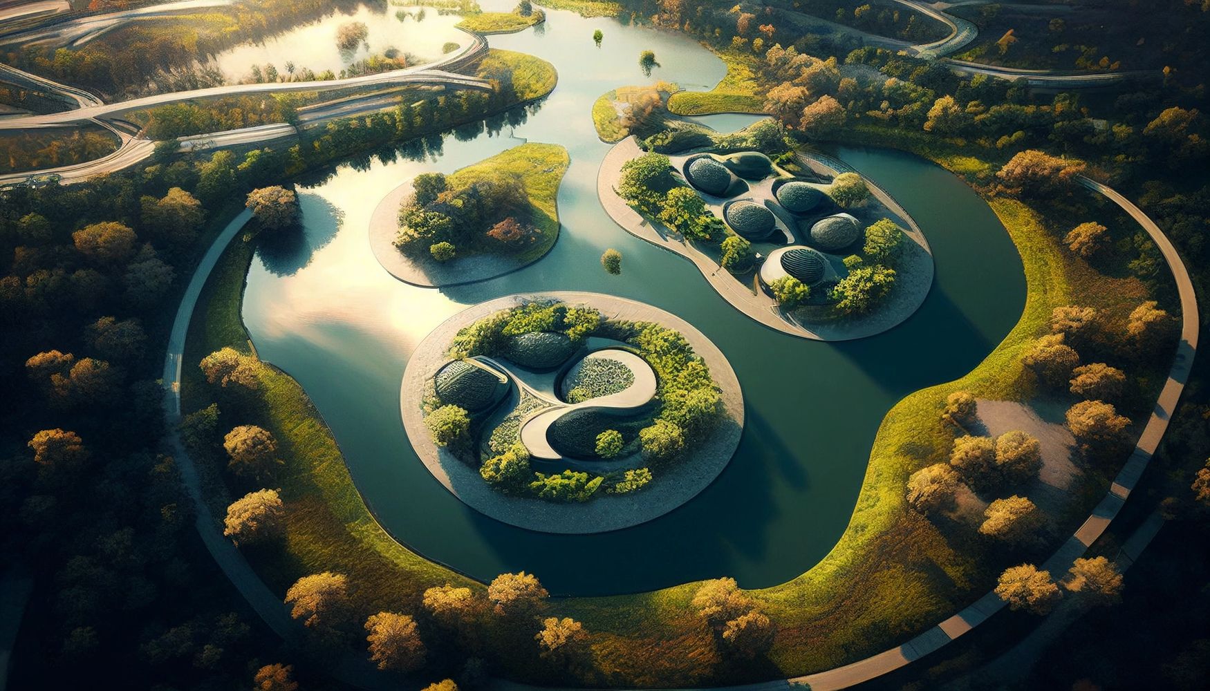 Aerial perspective view of design the future urban parks environment and landscape architecture