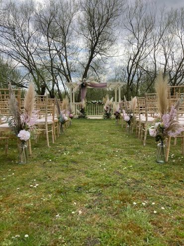 Boho blush wedding ceremony aisle flower decoration