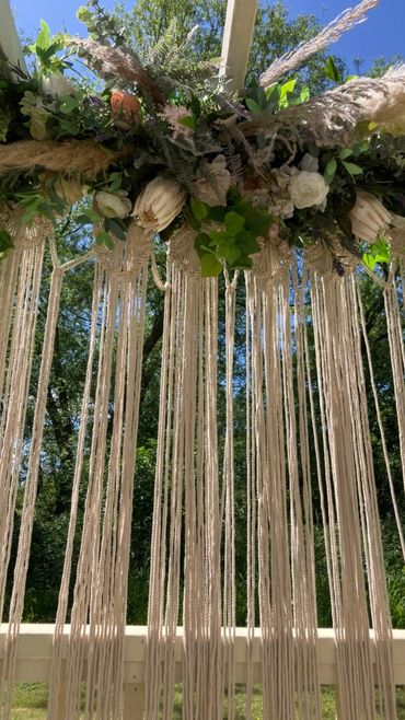 Macrame detail at rustic boho wedding at The Waterside wedding venue Rickmansworth