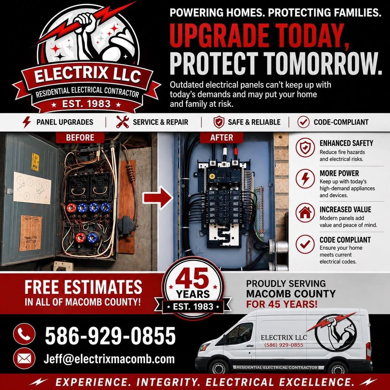Electrix LLC offers reliable electrical panel upgrades with 45 years of experience in Macomb County.
