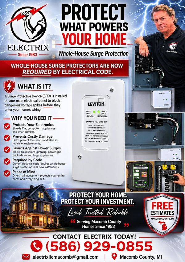 Electrix offers whole-house surge protection to safeguard your home's electronics and prevent costly damage.