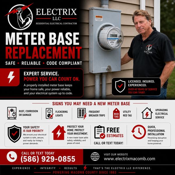 Electrix LLC offers safe, reliable meter base replacement with expert service and free estimates.