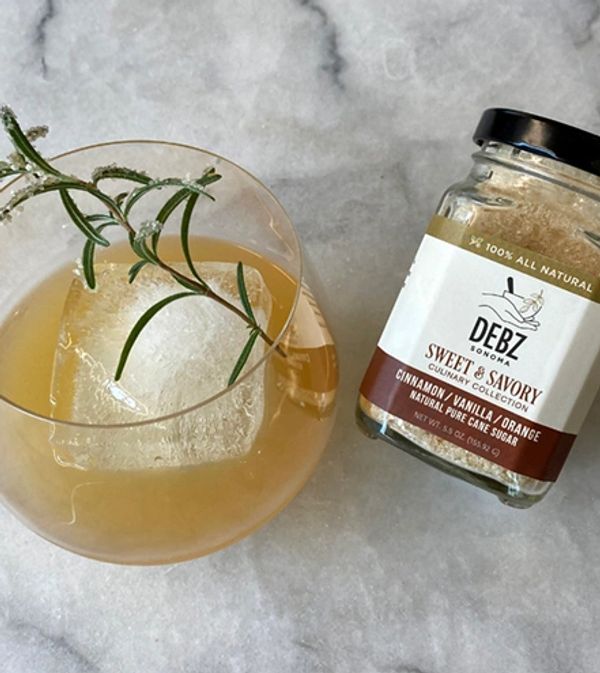 DEBZ Sonoma Sweet and Savory cinnamon vanilla orange blend next to a drink.