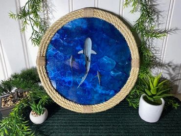nautical portholes ready hang or serving trays Featuring sharks marine life. depth and realism