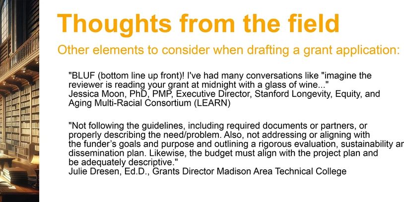 Feedback from grant writer, academic, research development, RD professionals and RA consultants