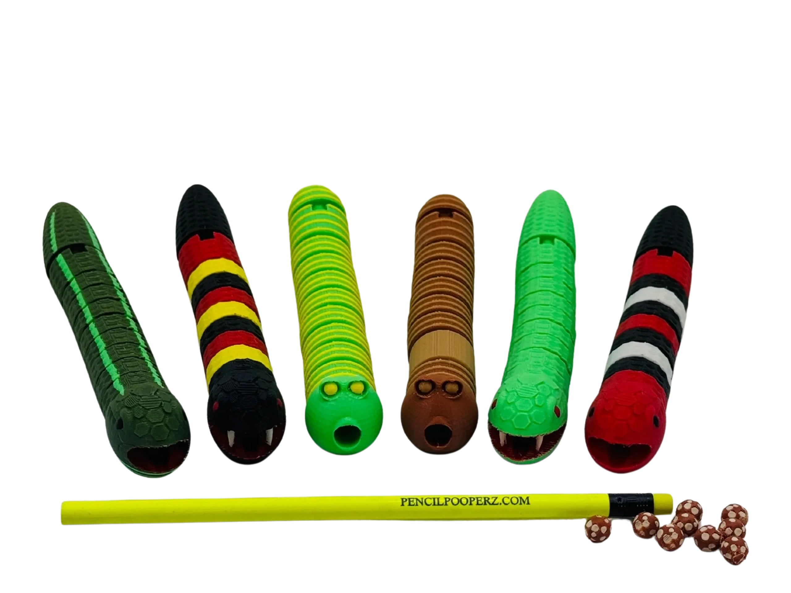 Pencil Pooperz flexi desk toys, Pencil Poopers First Edition articulated collection, collectible