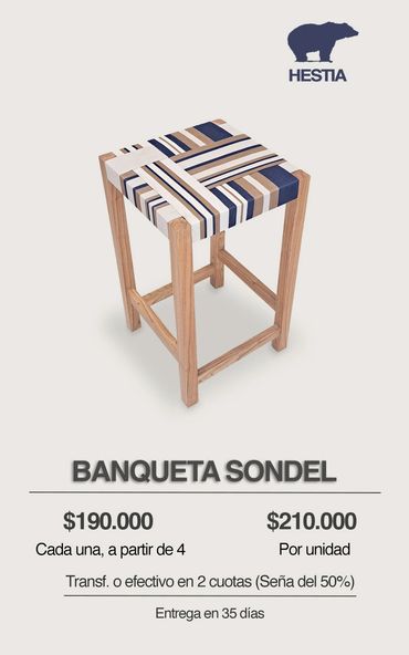Banqueta alta de diseño en madera para barra o desayunador de cocina o living.