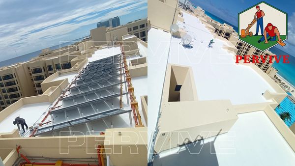 PERVIVE aplicación de impermeabilizante acrílico SIKA, THERMOTEK, EUCOMEX