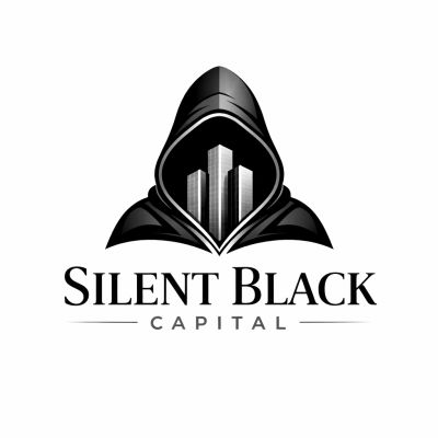 Logo featuring a hooded figure with city buildings inside, labeled Silent Black Capital.