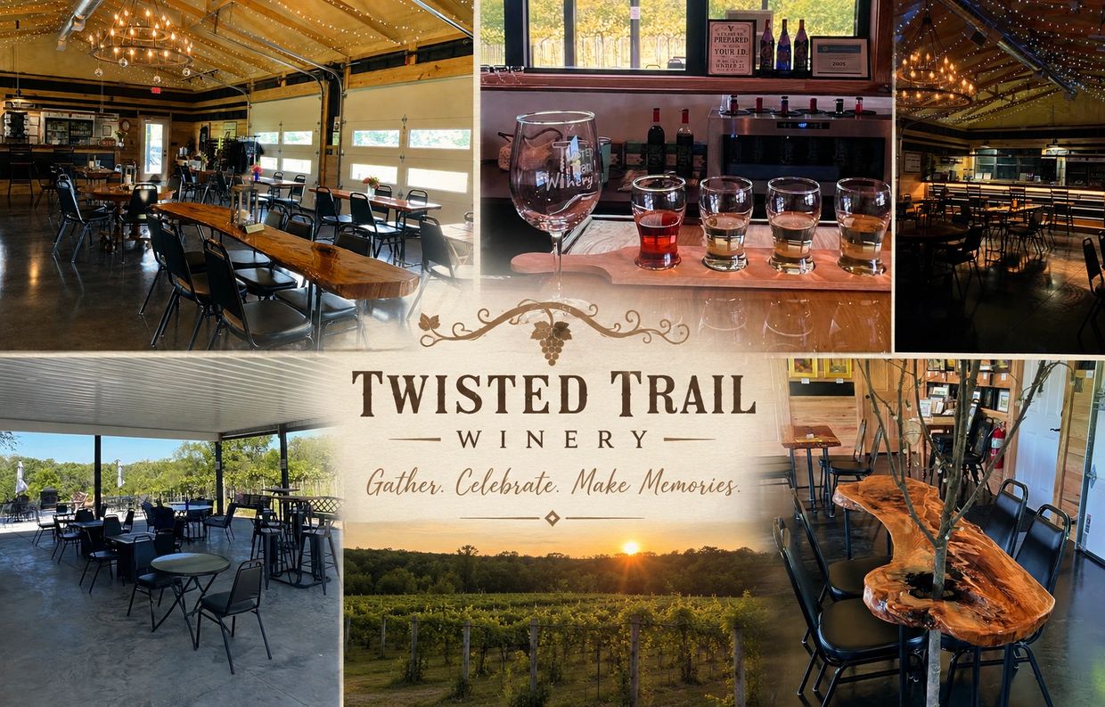 Twisted Trail Winery with indoor and outdoor seating and wine tasting.