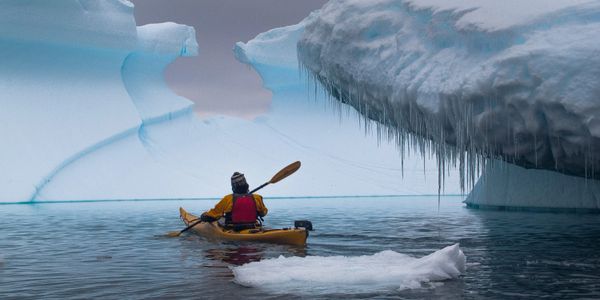 Sea kayaking with Icebergs in Antarctica