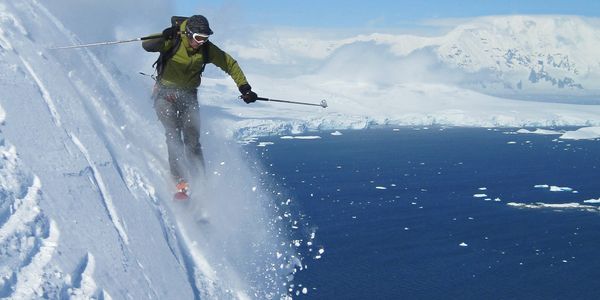 Steep skiing on Bruce Island in Antarctica