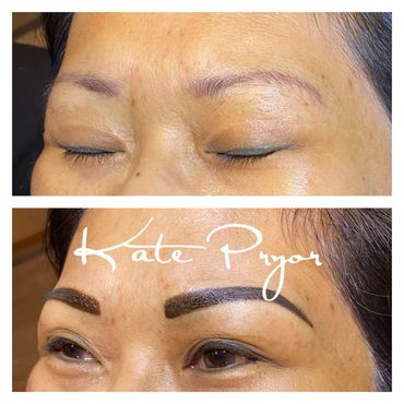 Before and after eyebrow microblading transformation.