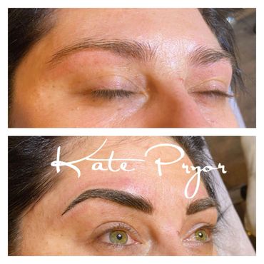 Before and after eyebrow microblading transformation.