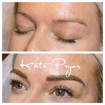 Before and after eyebrow microblading transformation.