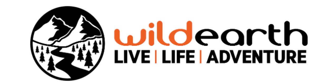 Wild Earth logo with mountains and trees, emphasizing adventure.