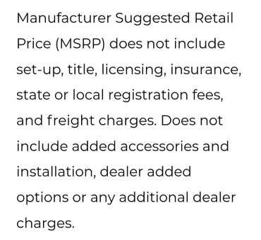 Text explaining that MSRP excludes various fees and additional dealer charges.