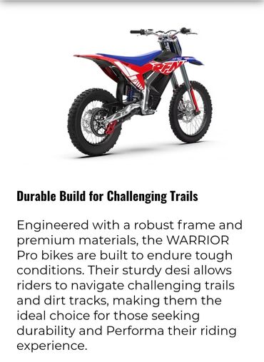 WARRIOR Pro dirt bike with durable build for tough trails and dirt tracks.