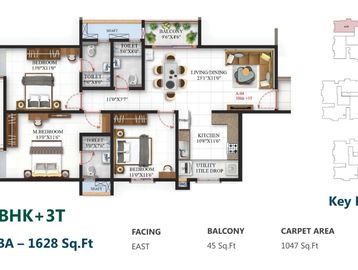 3 BHK 1628sft east-facing flats and apartments in SBR One Residence Whitefield Bangalore east
