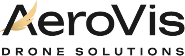 AeroVis Drone Solutions logo with a stylized golden leaf.