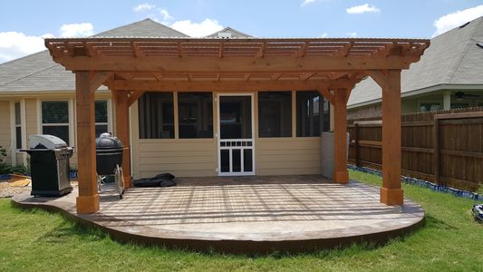 Patio enclosure, concrete patio, pergola