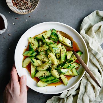 smashed cucumber salad with toasted sesame seeds